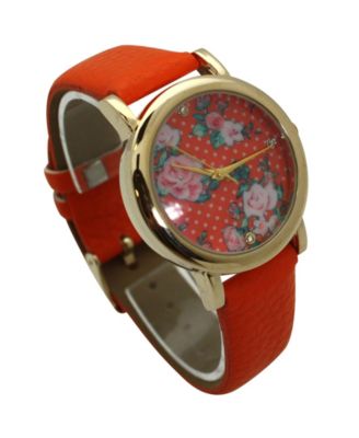 Orange Solid Colors with Flowers Details Women Watch