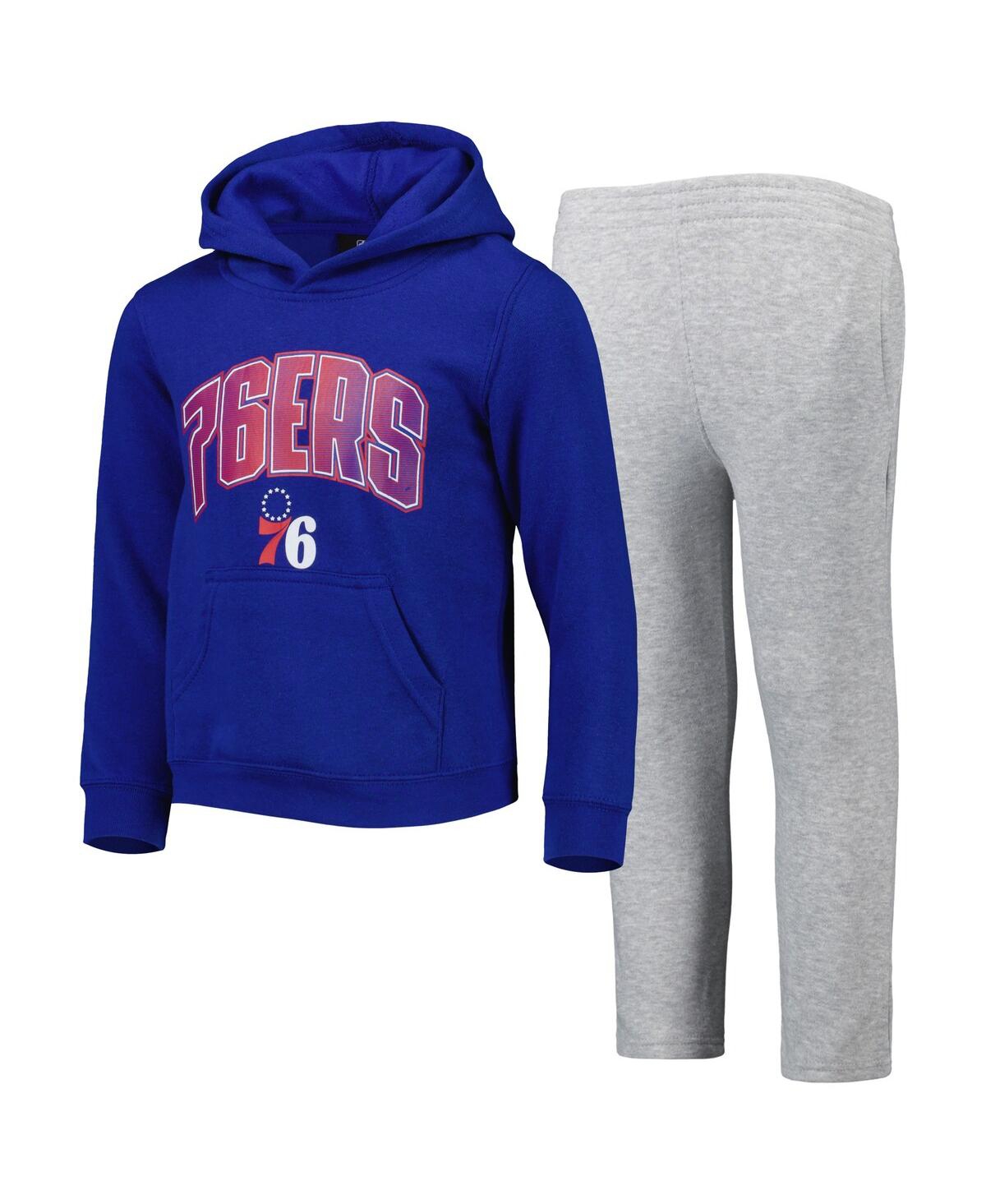 Outerstuff Kids' Little Boys And Girls Royal, Heather Gray Philadelphia 76ers Double Up Pullover Hoodie And Pants Set In Royal,heather Gray