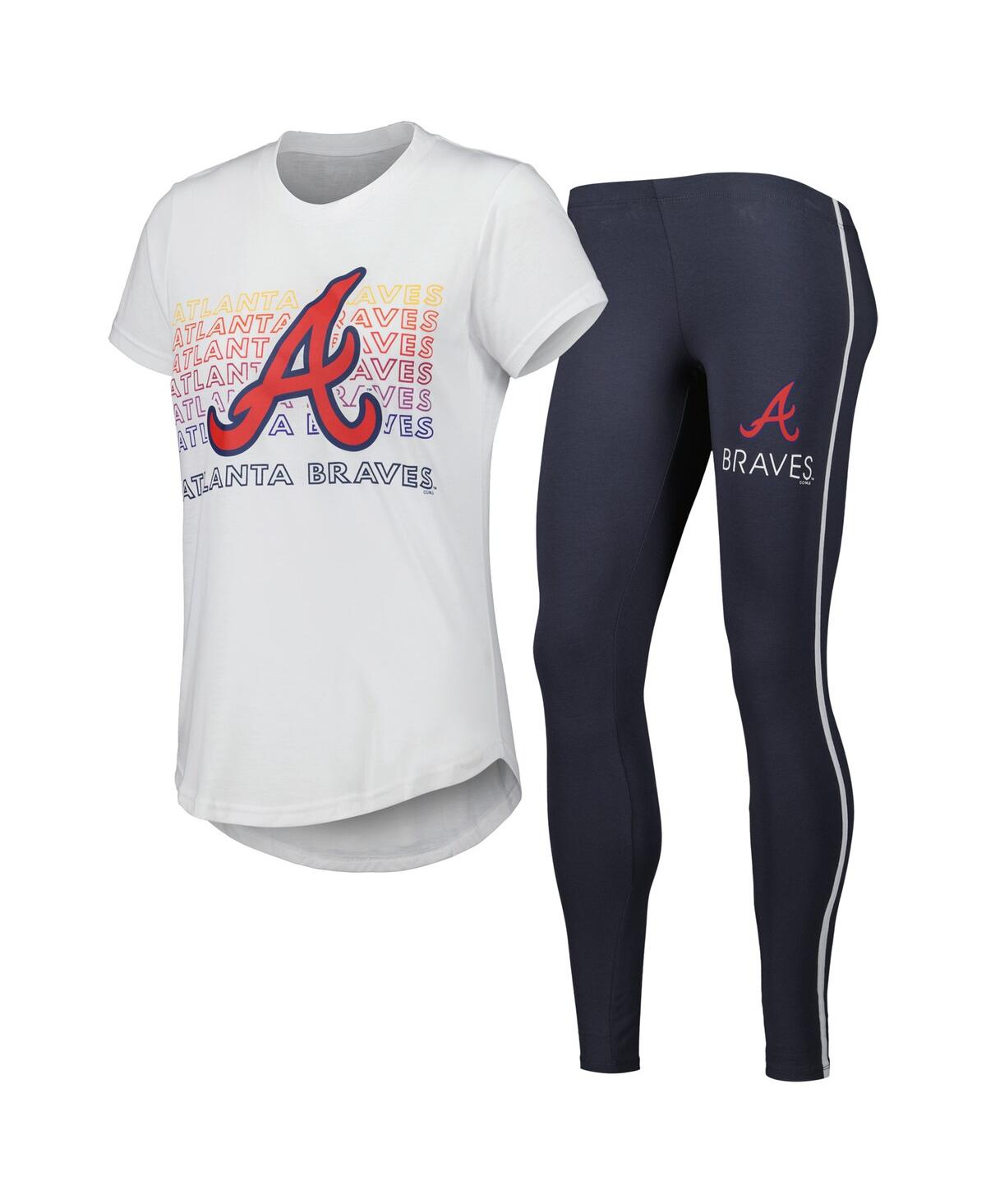 Concepts Sport Women's  Charcoal, White Atlanta Braves Sonata T-shirt And Leggings Sleep Set In Charcoal,white