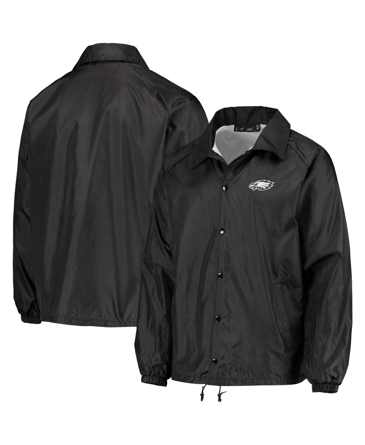 DUNBROOKE MEN'S BLACK PHILADELPHIA EAGLES COACHES CLASSIC RAGLAN FULL-SNAP WINDBREAKER JACKET 