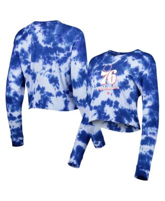 Women's Royal Philadelphia 76Ers Tie Dye Cropped Long Sleeve T-shirt