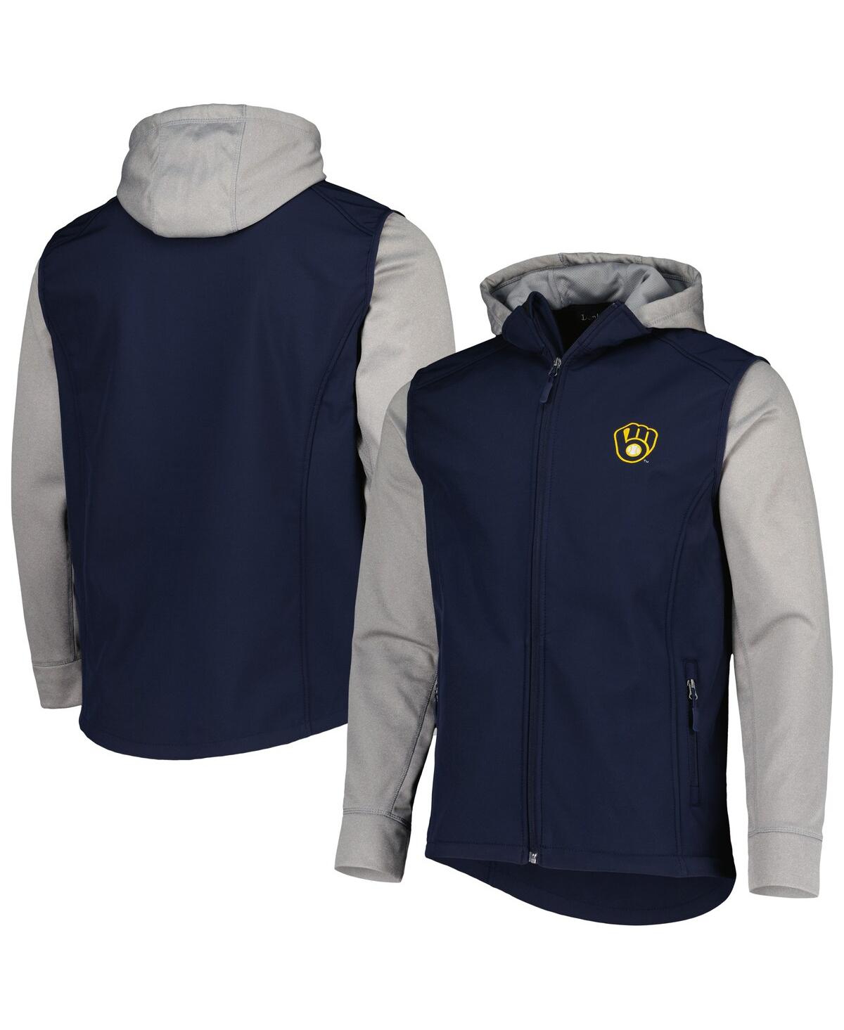 DUNBROOKE MEN'S DUNBROOKE NAVY, HEATHER GRAY MILWAUKEE BREWERS ALPHA FULL-ZIP JACKET 