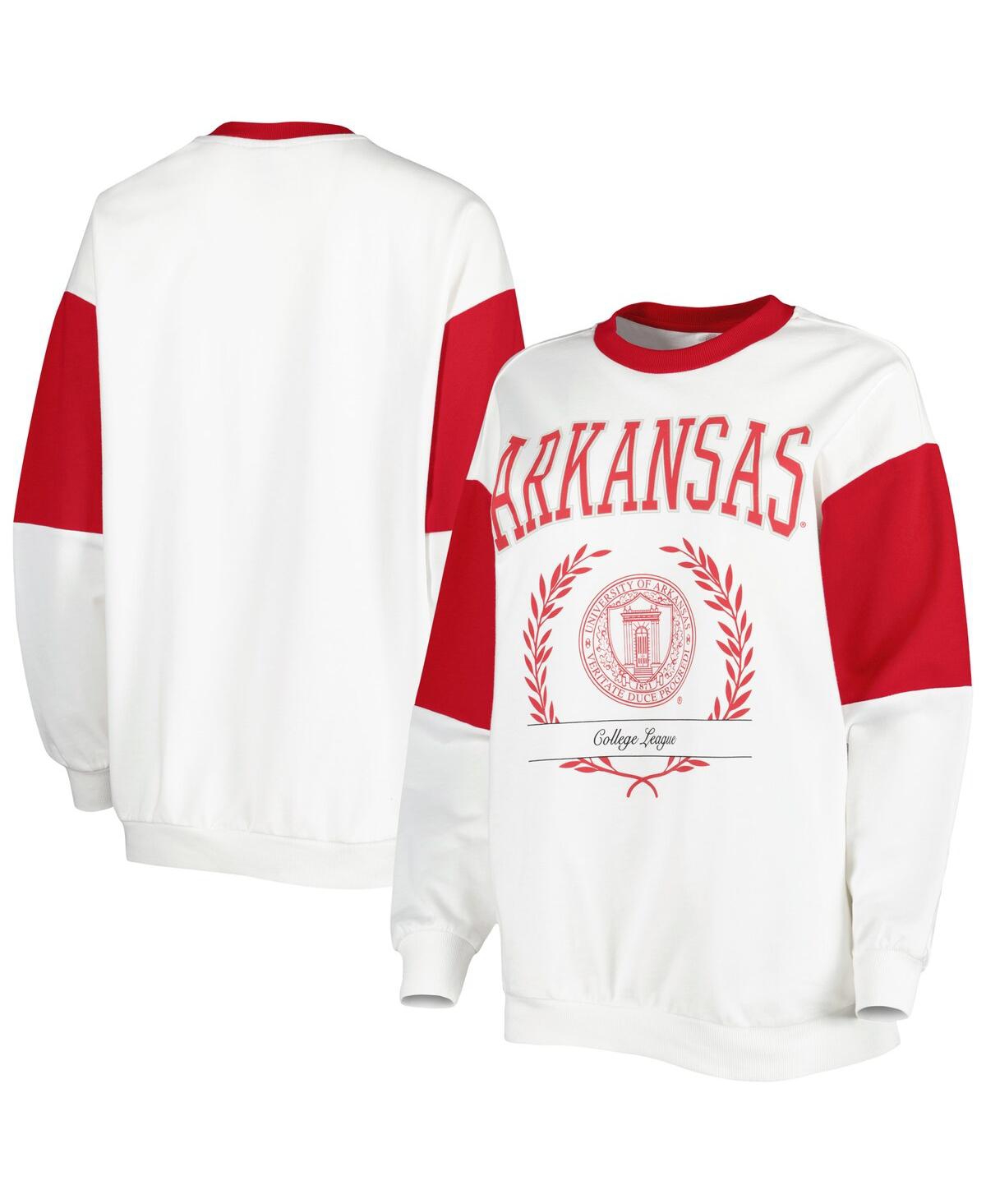GAMEDAY COUTURE WOMEN'S GAMEDAY COUTURE WHITE ARKANSAS RAZORBACKS IT'S A VIBE DOLMAN PULLOVER SWEATSHIRT 