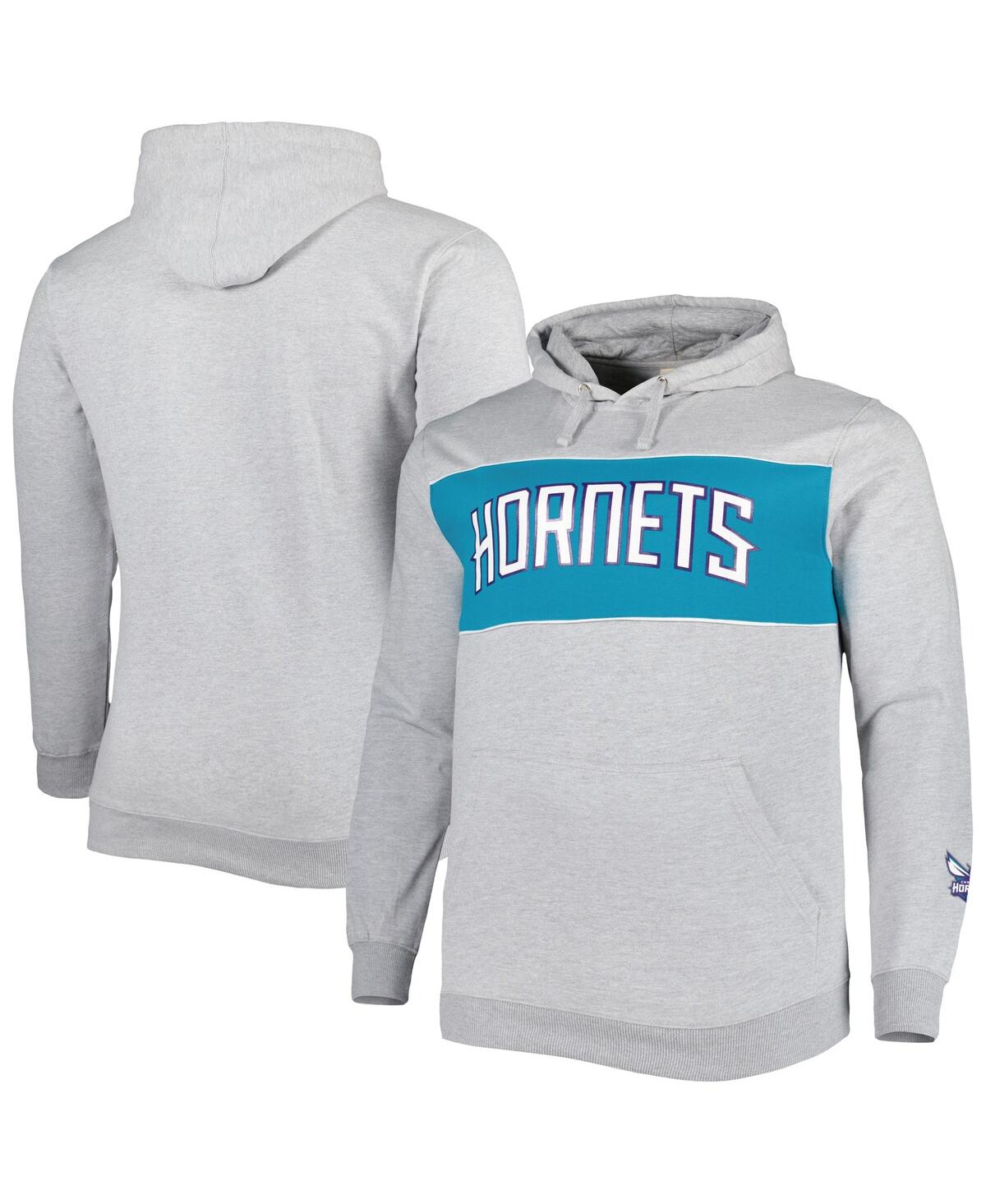 Fanatics Men's  Heather Gray Charlotte Hornets Big And Tall Wordmark Pullover Hoodie In Heather Gray