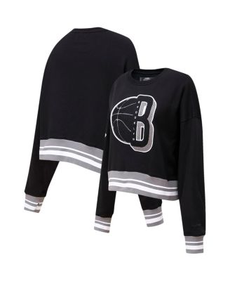 Women's Black Brooklyn Nets Mash Up Pullover Sweatshirt