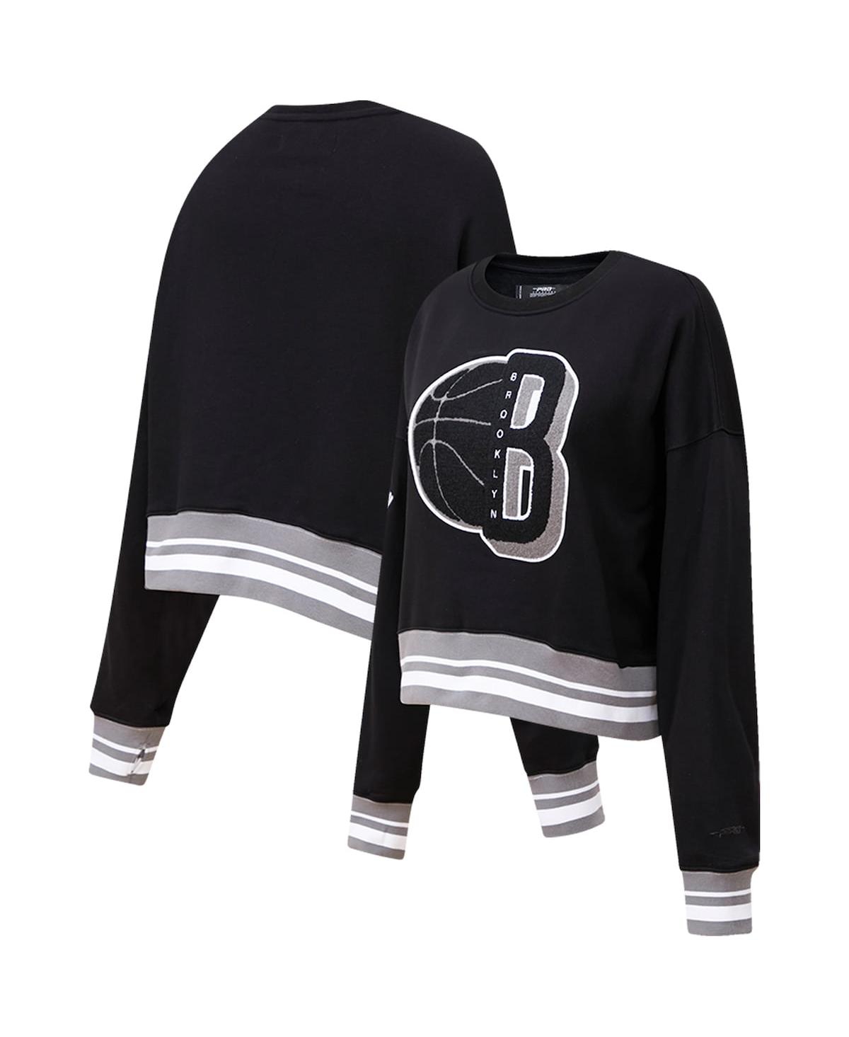 Shop Pro Standard Women's  Black Brooklyn Nets Mash Up Pullover Sweatshirt
