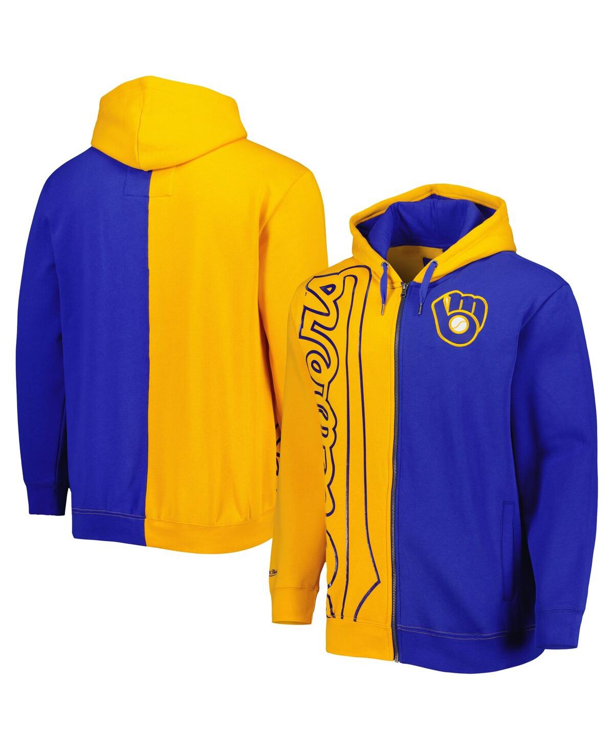 Mitchell & Ness Men's  Gold, Royal Milwaukee Brewers Fleece Full-zip Hoodie In Gold,royal
