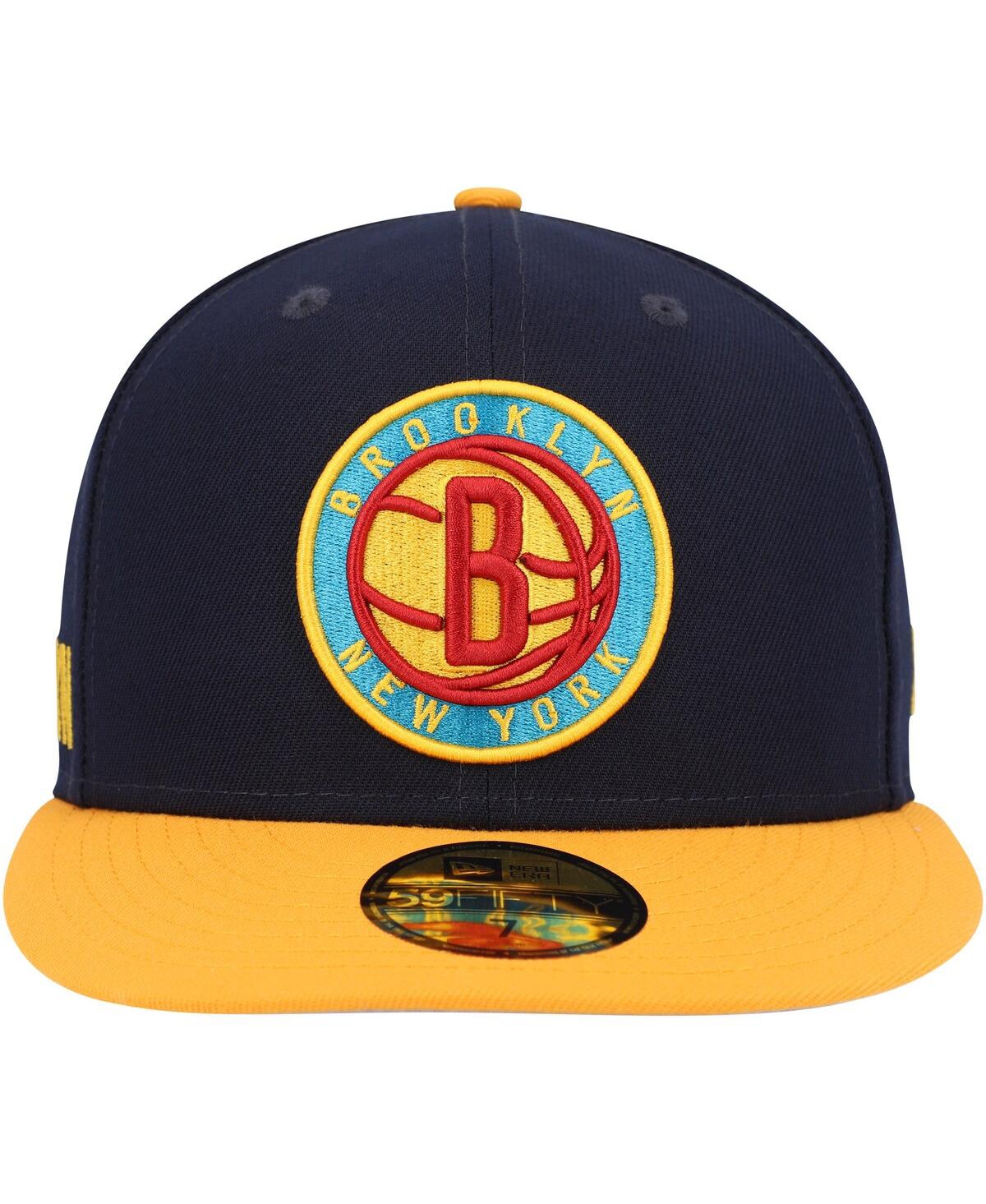 Shop New Era Men's  Navy, Gold Brooklyn Nets Midnight 59fifty Fitted Hat In Navy,gold