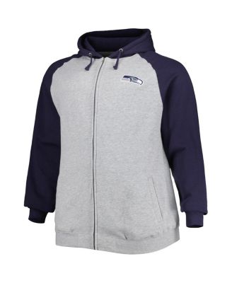 Men's Heather Gray Seattle Seahawks Big and Tall Fleece Raglan Full-Zip Hoodie Jacket