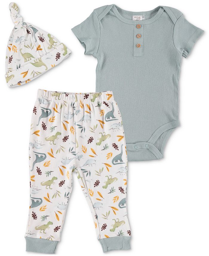 Chickpea Baby Boys Dino Bodysuit, Joggers, and Hat, 3 Piece Set - Macy's