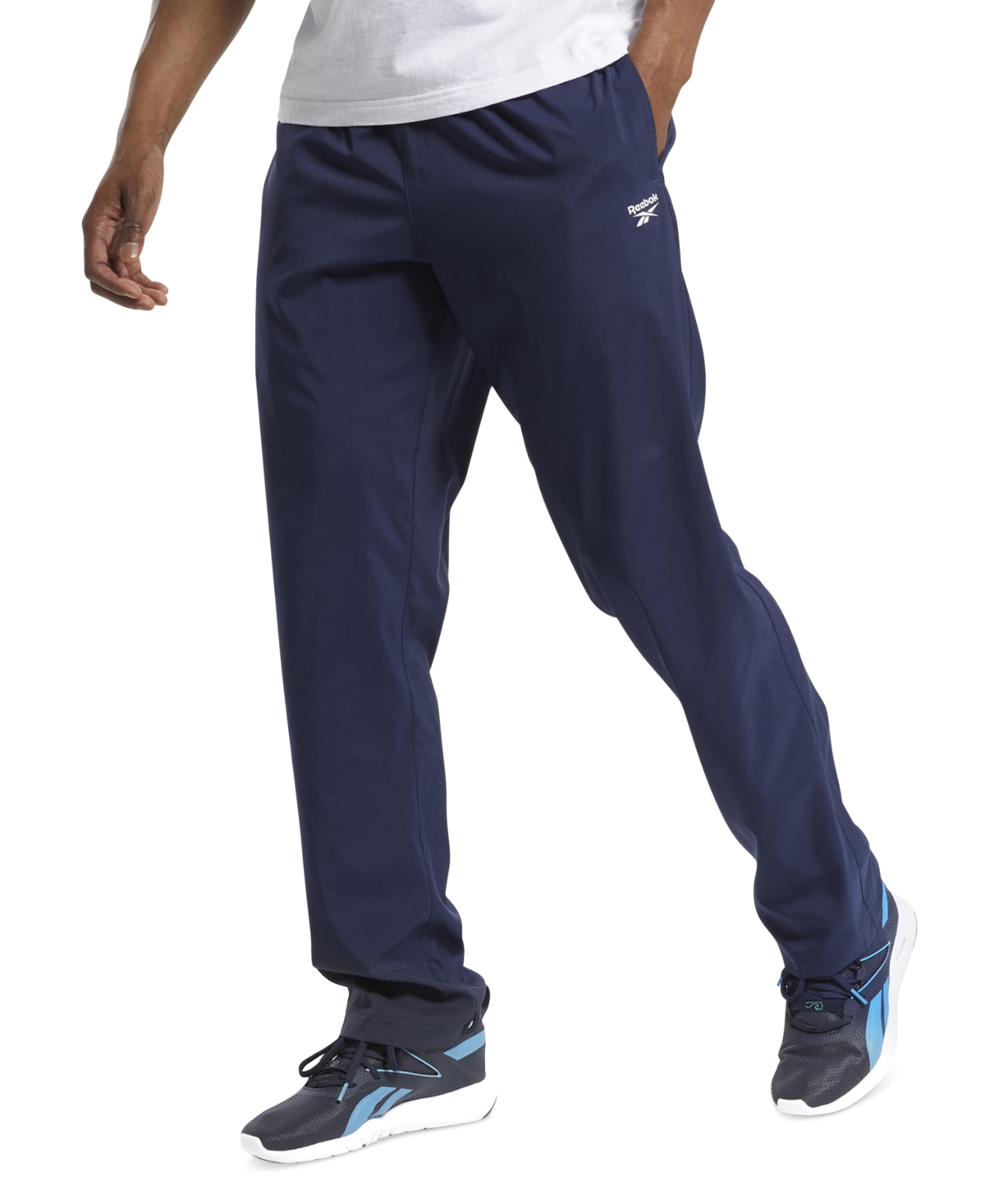 Reebok Men's Training Essentials Classic-fit Moisture-wicking Drawstring Pants In Vector Navy,wht
