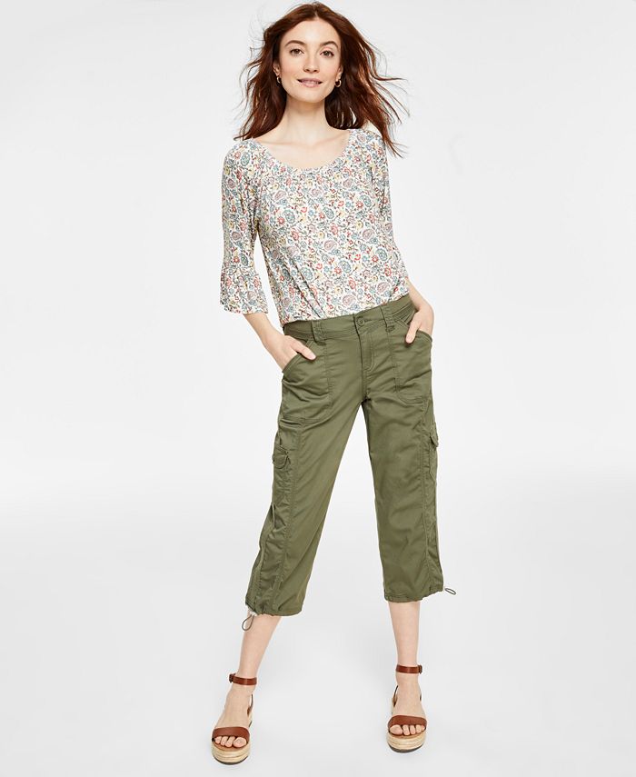 Style & Co Petite Bungee-Hem Capri Pants, Created for Macy's - Olive Sprig - Size 6p