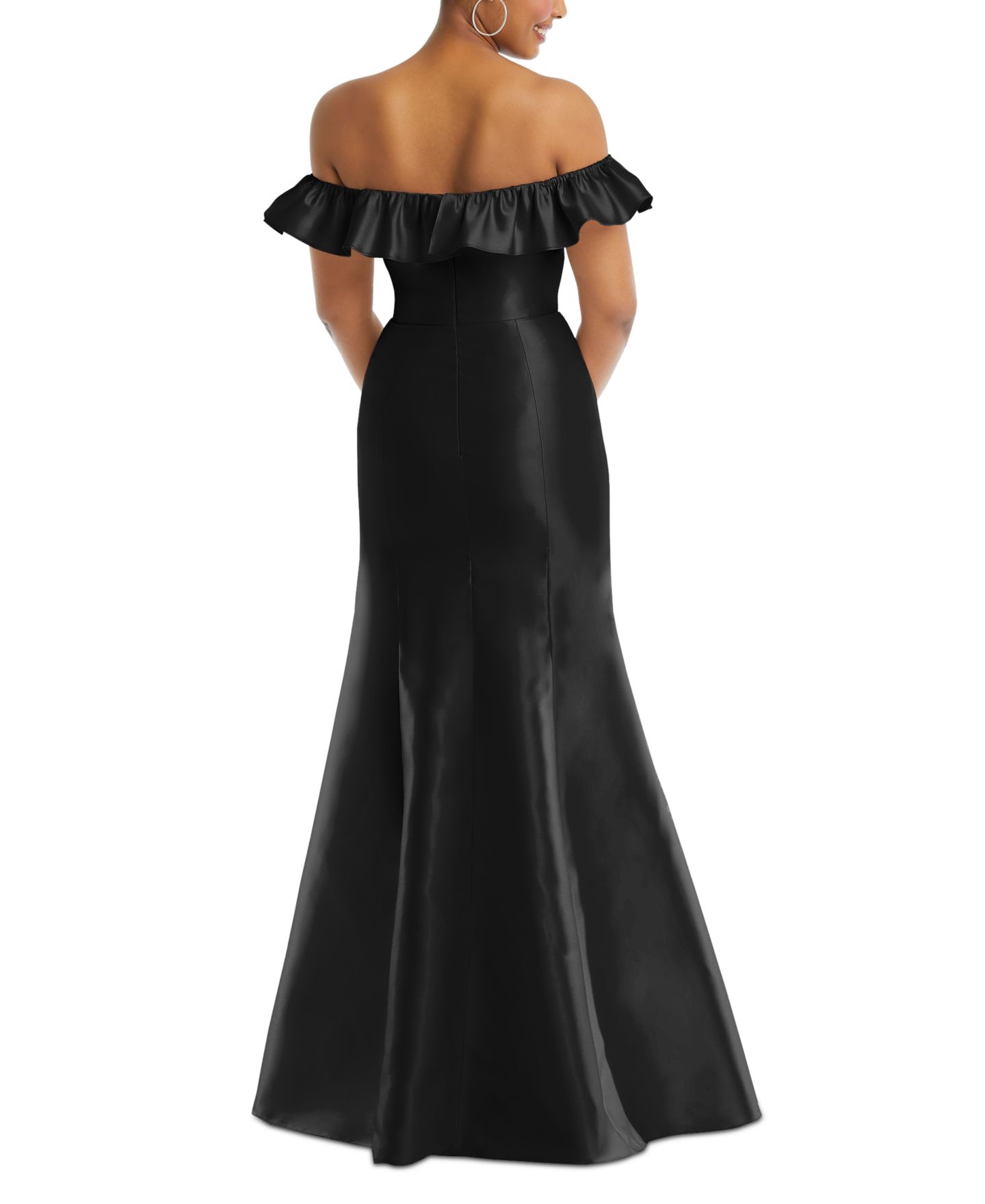 Женское платье Alfred Sung Off-the-Shoulder Ruffle Neck Satin Trumpet Gown, цвет: Чёрный — фото 2
