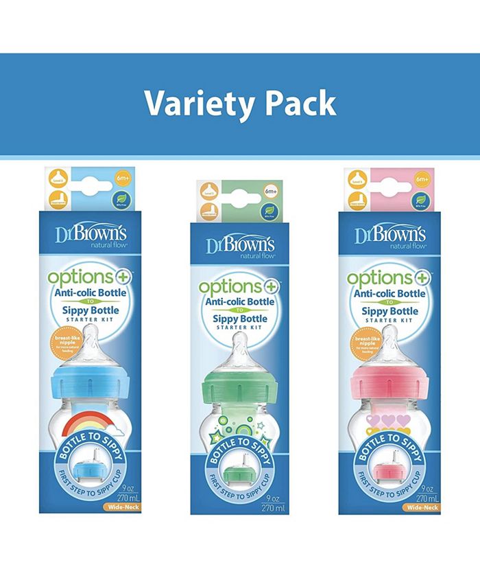 Dr. Browns Baby Anti-Colic Options+ Wide-Neck Baby Bottle to Sippy ...