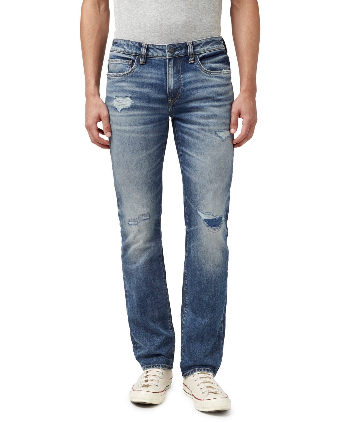 Buffalo David Bitton Men's Straight Six Veined And Contrasted Jeans In Indigo
