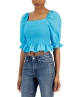 Tommy Hilfiger Women's Cropped Smocked Short Sleeve Top - Oasis