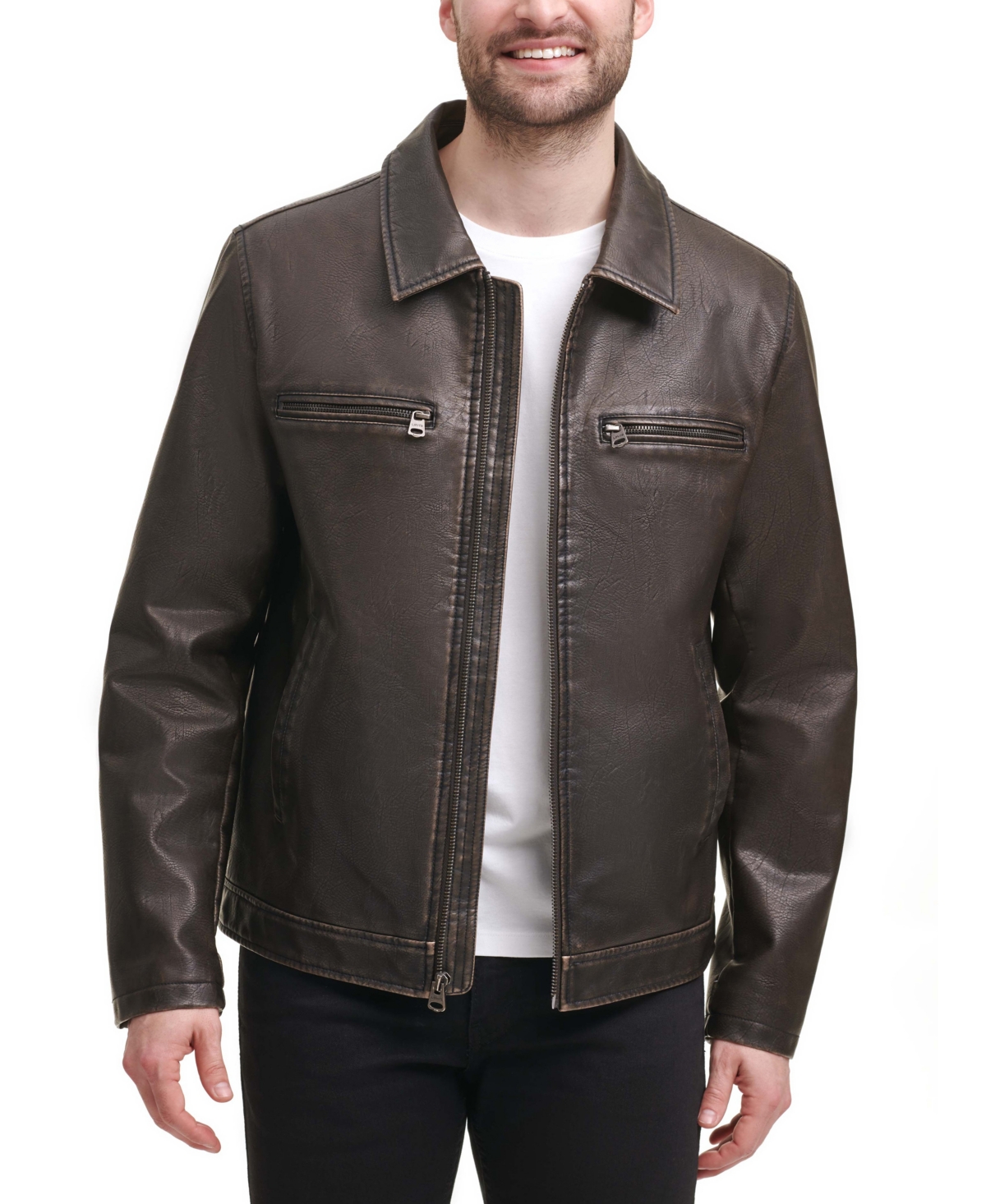 Levi's Men's Faux Leather Zip-front Jacket In Dark Brown