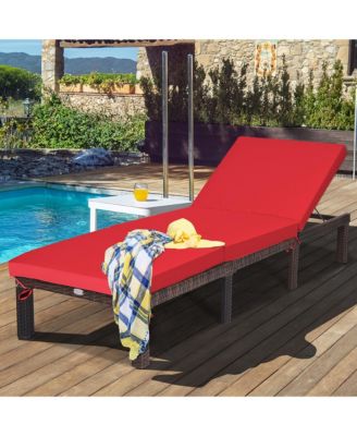 Outdoor Rattan Lounge Chair Chaise Recliner Adjustable Cushioned Patio