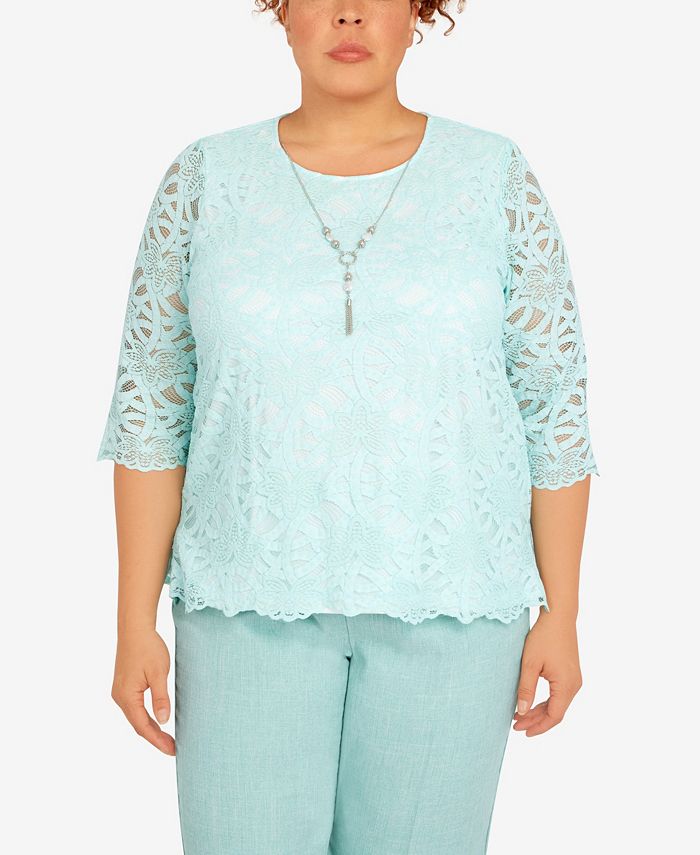 Alfred Dunner Womens Plus-Size Comfy Textured Lightweight Sweater With  Necklace 