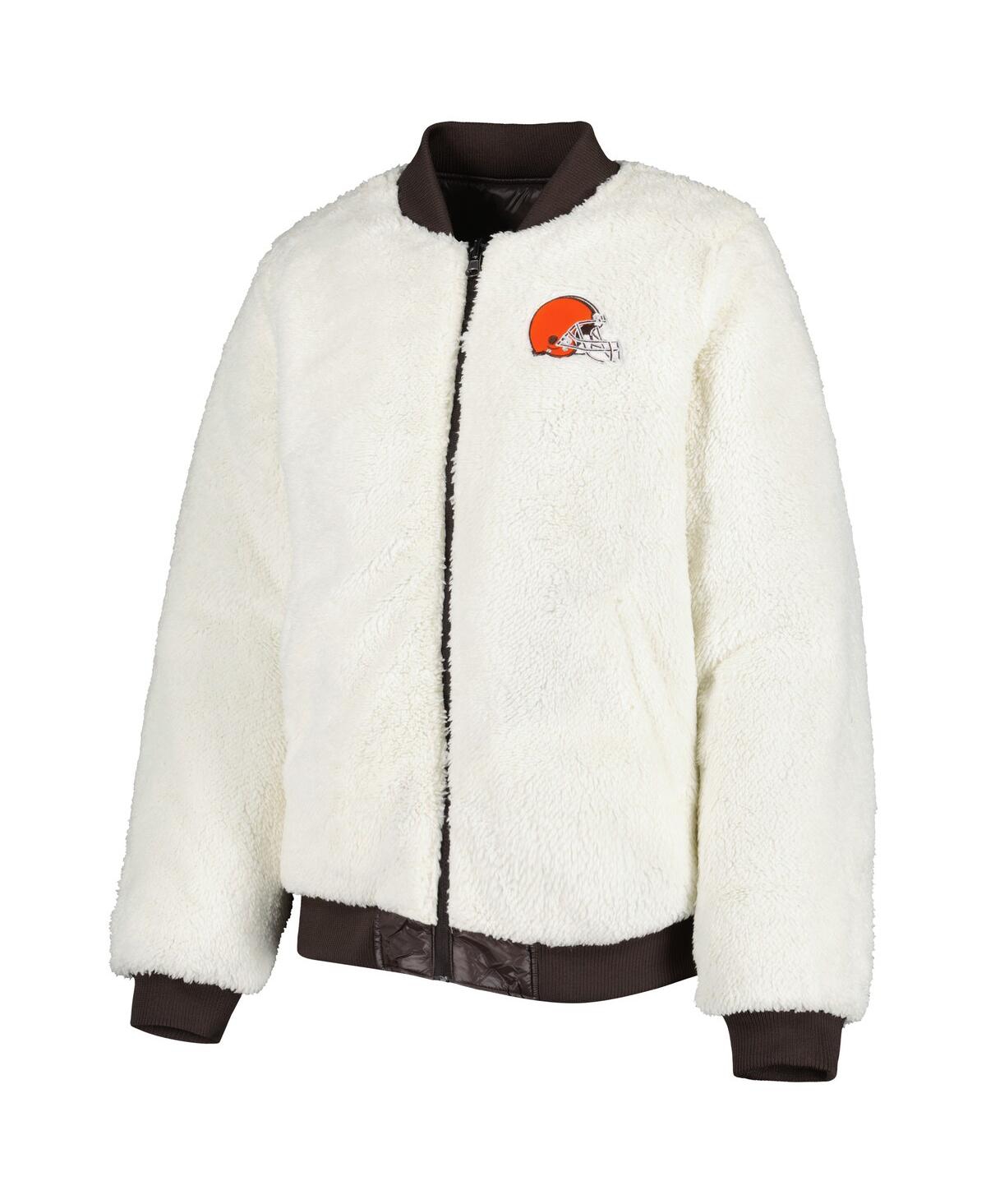 G-III 4HER BY CARL BANKS WOMEN'S G-III 4HER BY CARL BANKS OATMEAL, BROWN CLEVELAND BROWNS SWITCHBACK REVERSIBLE FULL-ZIP JACK 