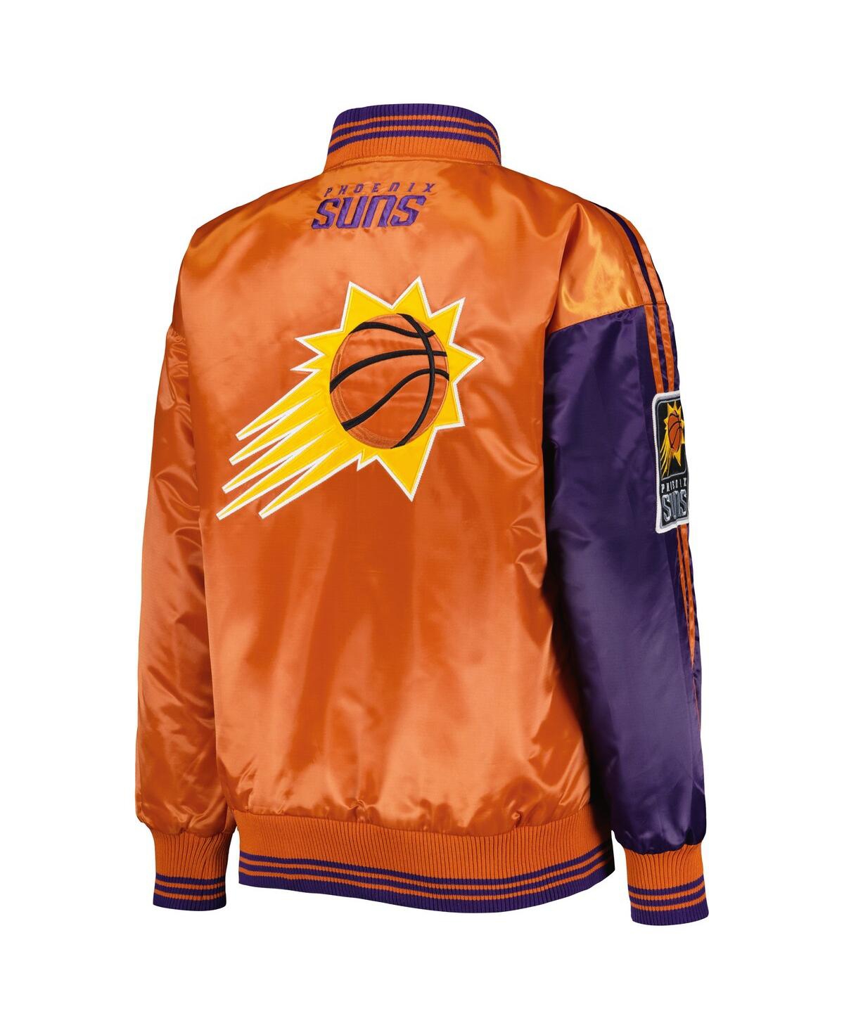 Starter Women's  Purple, Orange Phoenix Suns Split Colorblock Satin Full-snap Varsity Jacket In Purple,orange