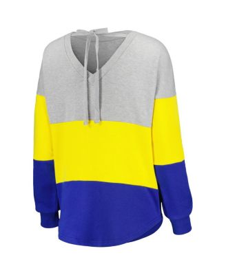 Women's Heathered Gray, Royal Los Angeles Rams Outfield Deep V-Back Pullover Sweatshirt