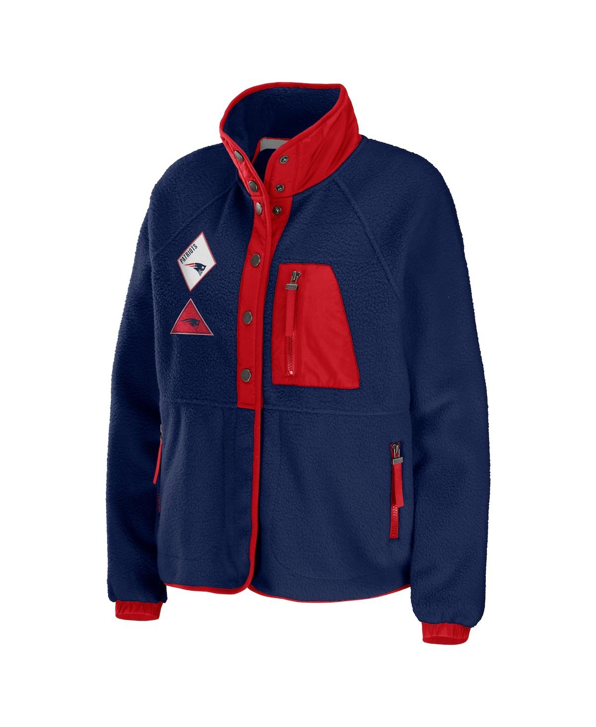 Shop Wear By Erin Andrews Women's  Navy New England Patriots Polar Fleece Raglan Full-snap Jacket