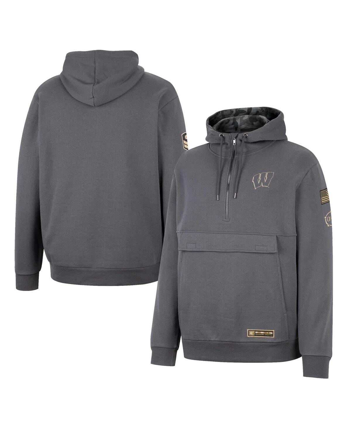 Colosseum Men's  Charcoal Wisconsin Badgers Oht Military-inspired Appreciation Henley Pullover Hoodie
