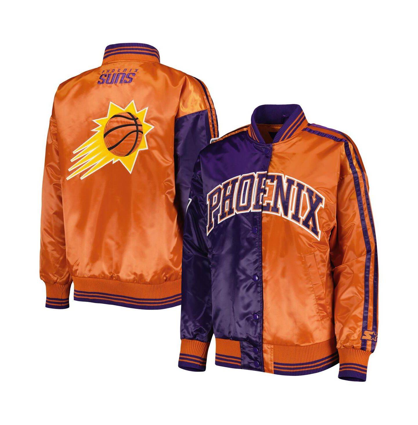Женская куртка Starter Purple, Orange Phoenix Suns Split Colorblock Satin Full-Snap Varsity — фото 1
