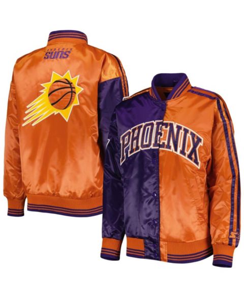 Женские куртки Starter Women's Purple, Orange Phoenix Suns Split Colorblock Satin Full-Snap Varsity Jacket