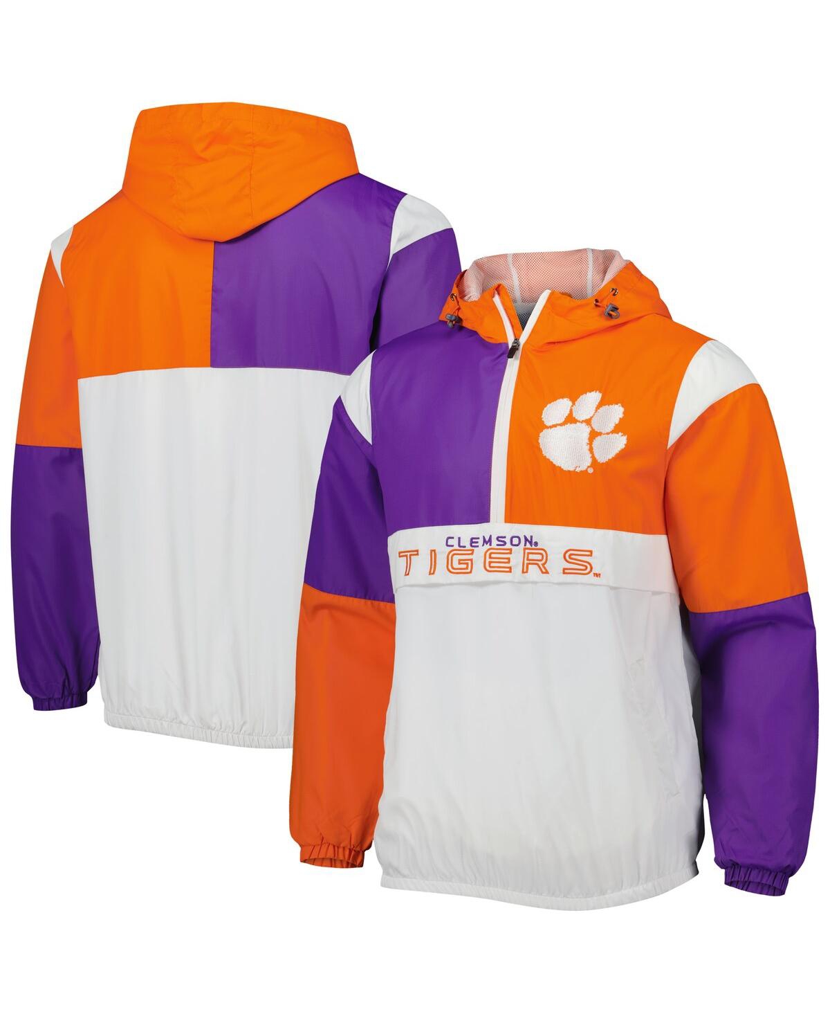G-iii Sports By Carl Banks Men's  White, Orange Clemson Tigers Fair Catch Half-zip Anorak Jacket In White,orange