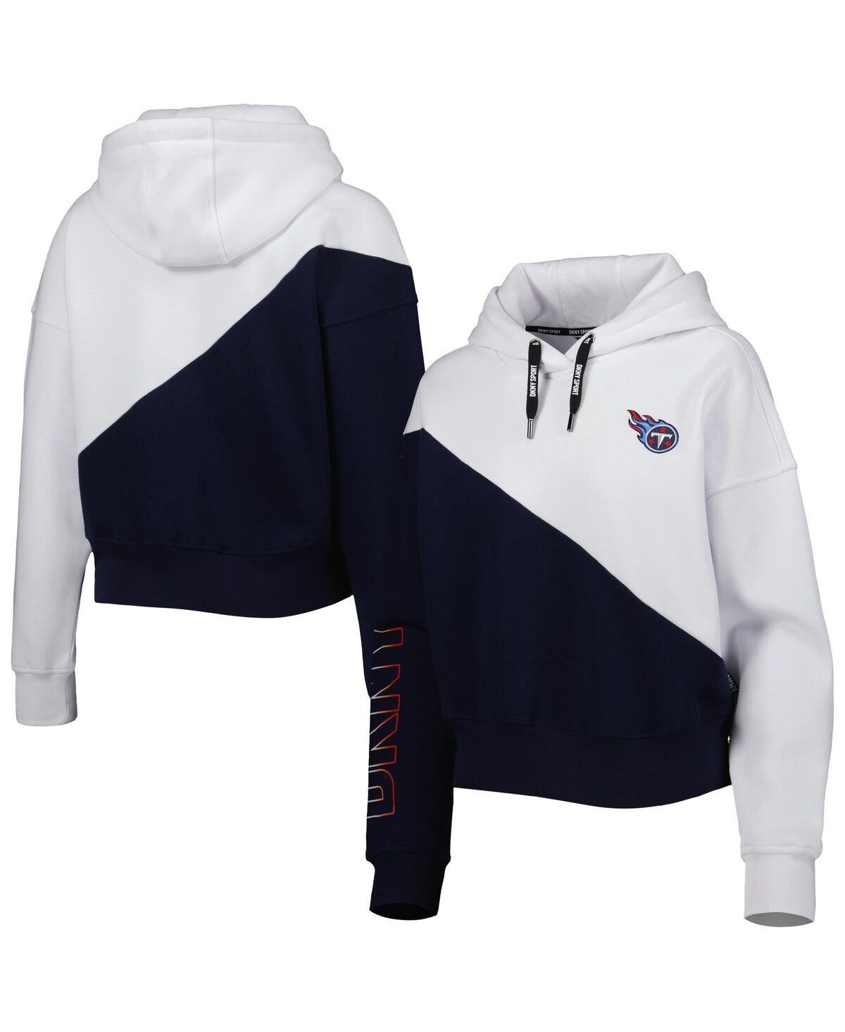 Women's Dkny Sport White, Navy Tennessee Titans Bobbi Color Blocked Pullover Hoodie - White, Navy