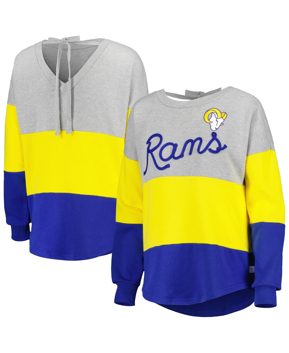 Women's Touch Heathered Gray, Royal Los Angeles Rams Outfield Deep V-Back Pullover Sweatshirt - Heathered Gray, Royal