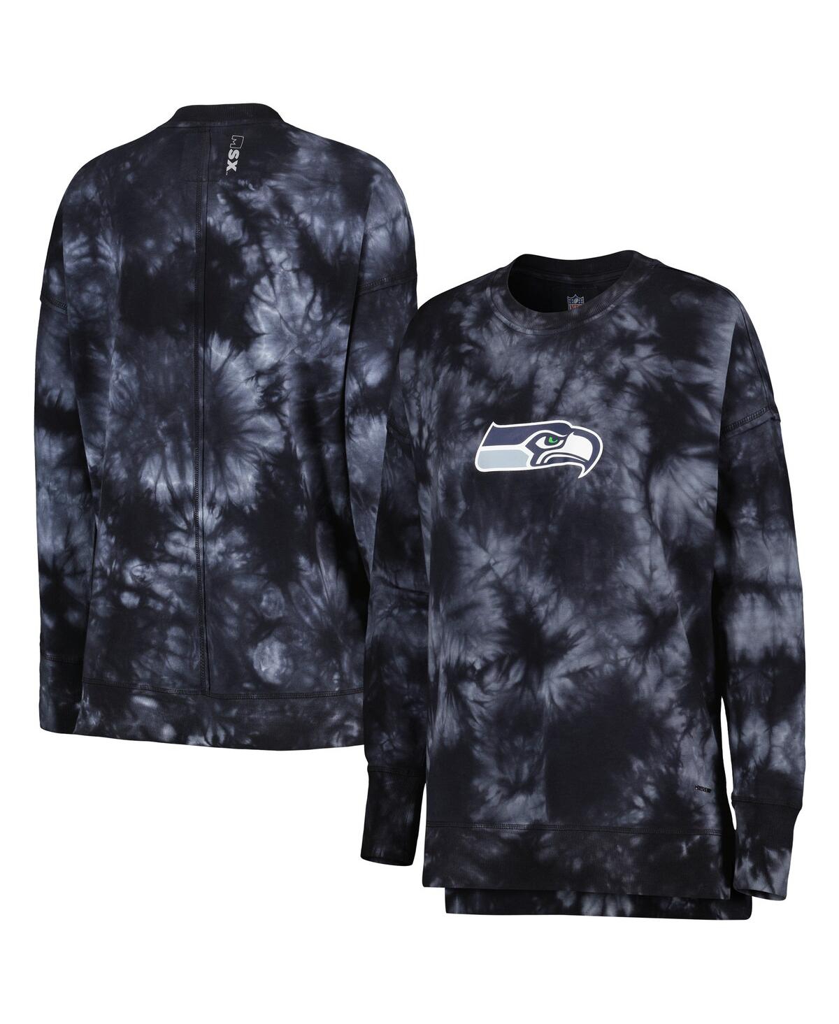 Msx By Michael Strahan Women's  Black Seattle Seahawks Bailey Tie-dye Pullover Sweatshirt