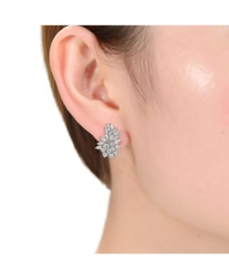 Cubic Zirconia Sterling Silver White Gold Plated Marquise Cluster Earrings