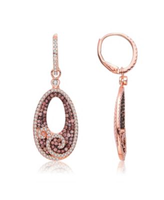 Sterling Silver 18K Rose Gold Plating Cubic Zirconia Open Oval Dangle Swirl Earring