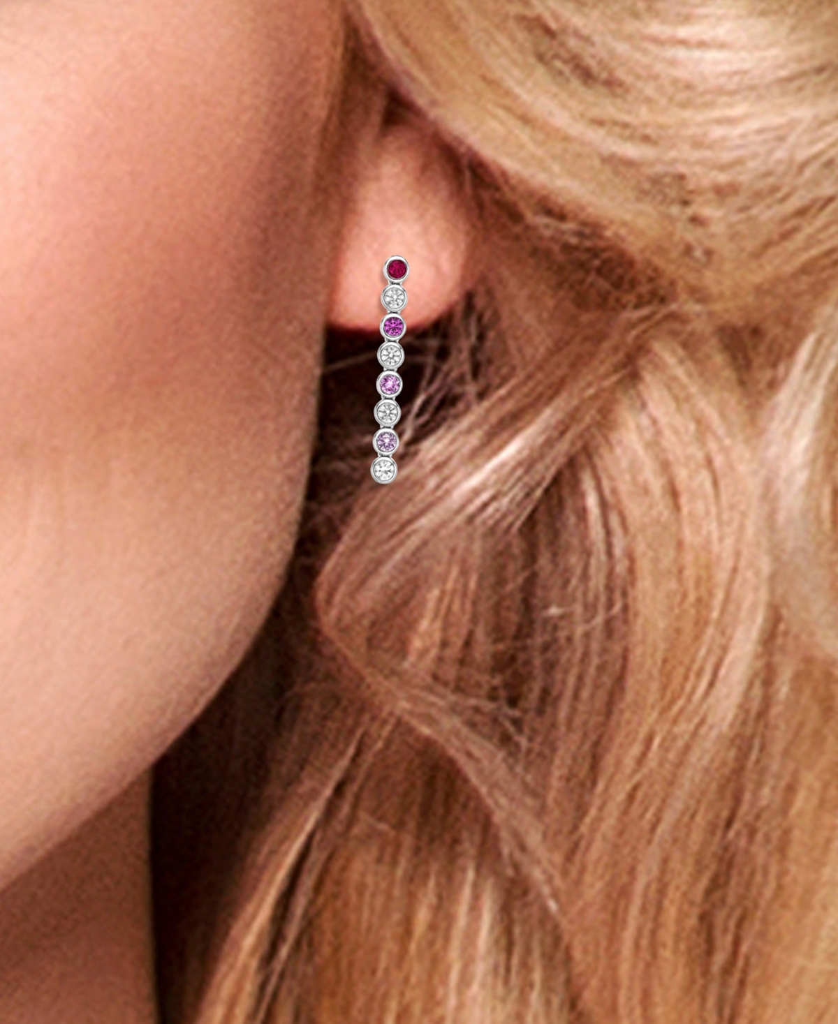 Alternating Multi-Gemstone Round Bezel Set Drop Earrings in Sterling Silver - Multi-Gemstone