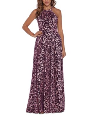 Betsy & Adam Women's Halter Burnout Print Gown Pink Size 10
