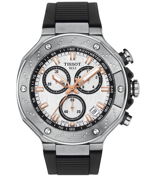 Мужские часы Tissot Swiss Chronograph T-Race Black Strap Watch 45mm