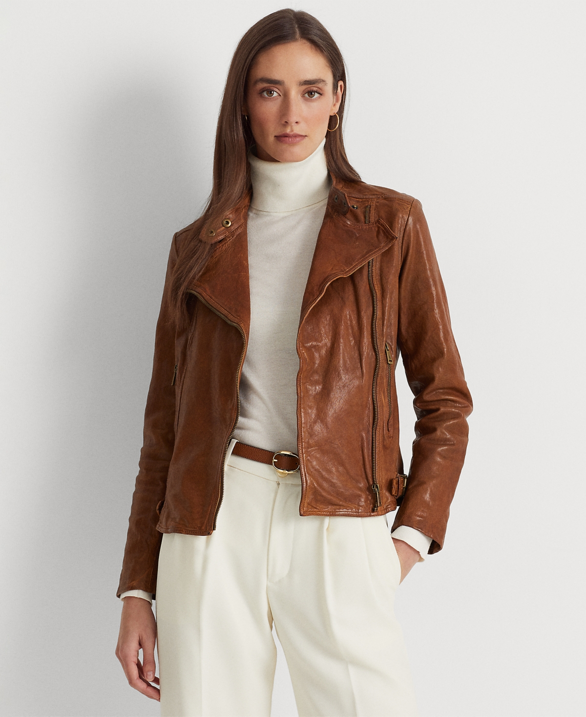 Lauren Ralph Lauren Tumbled-leather Jacket In Dark Walnut