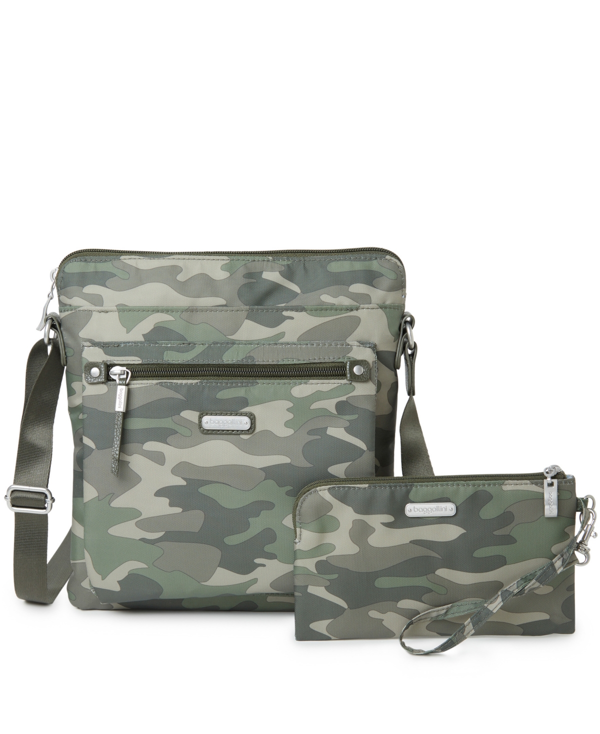 Backstage Go Bagg Polyester Small Crossbody And Rfid Phone Wristlet In Olive Camo