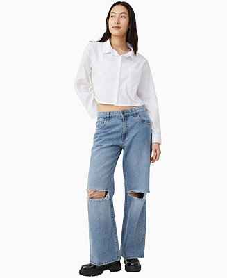 COTTON ON Women's Cropped Dad Shirt - Macy's