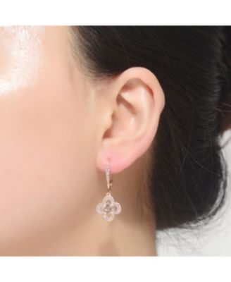 Cubic Zirconia Sterling Silver Flower Shape Micro Pave Earrings