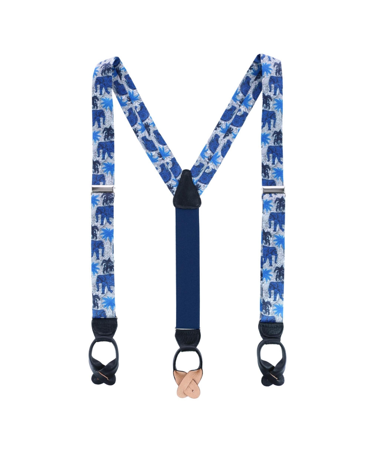 Men's Elliot The Elephant Safari Silk Button End Suspenders - Blue