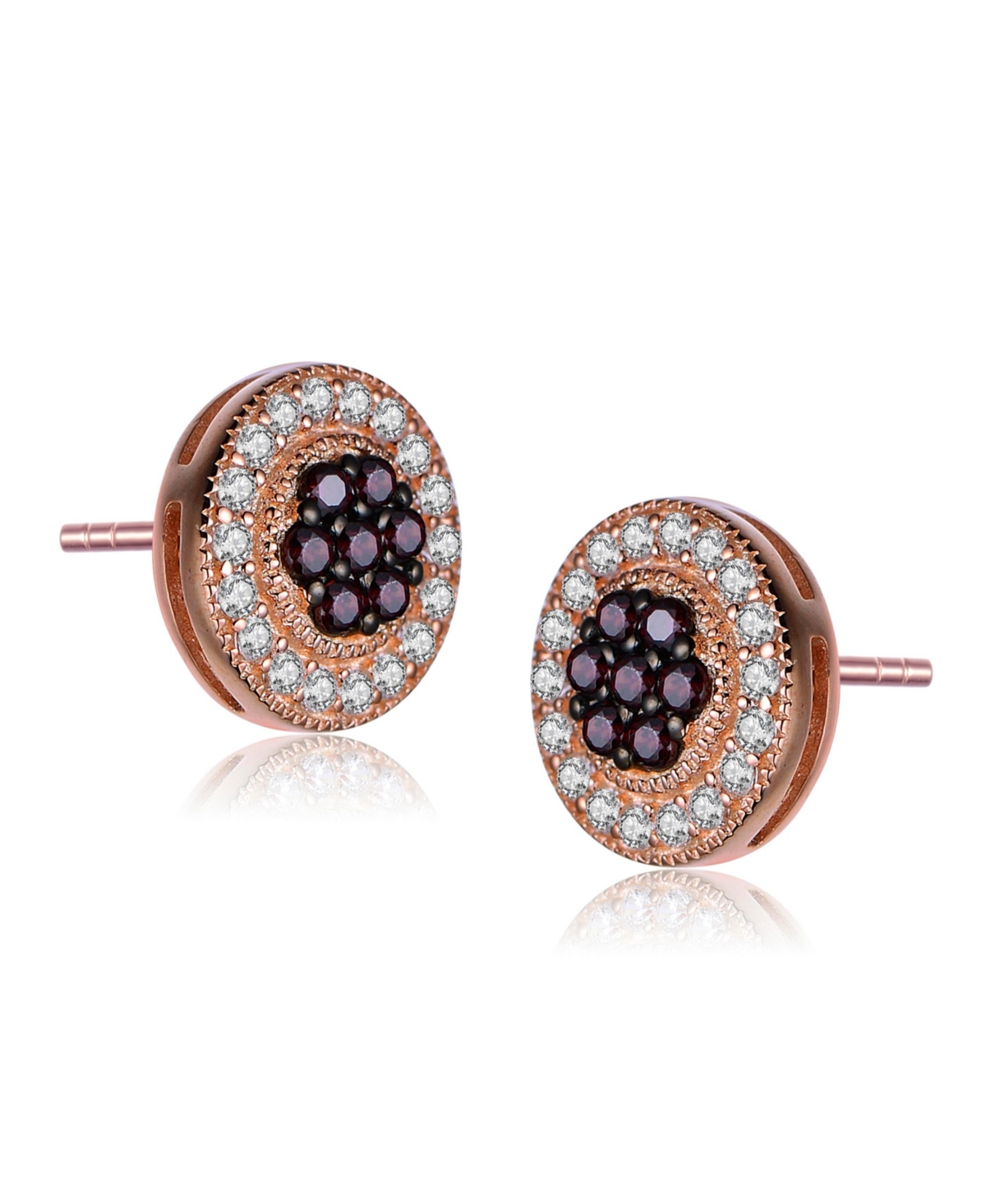 Genevive Sterling Silver 18K Rose Gold Plated Cubic Zirconia Paved Roaring Studs Earring