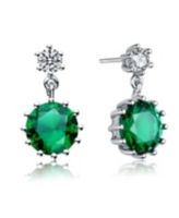 Genevive Sterling Silver White Gold Plated Cubic Zirconia Circle Drop Earrings - Green