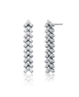 Sterling Silver White Gold Plated Triangle Shaped Cubic Zirconia Linear Drop Earrings - Silver