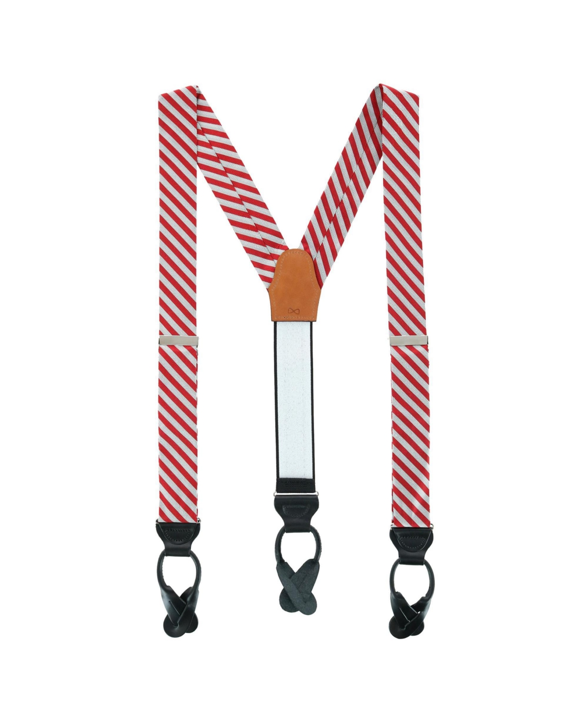 Men's The Griswold Striped Herringbone Silk Button End Suspenders - Red