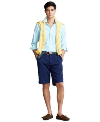 Мужской хлопчатобумажный свитер крупной вязки Polo Ralph Lauren, рубашка-Оксфорд, брюки-чино и кожаные кроссовки