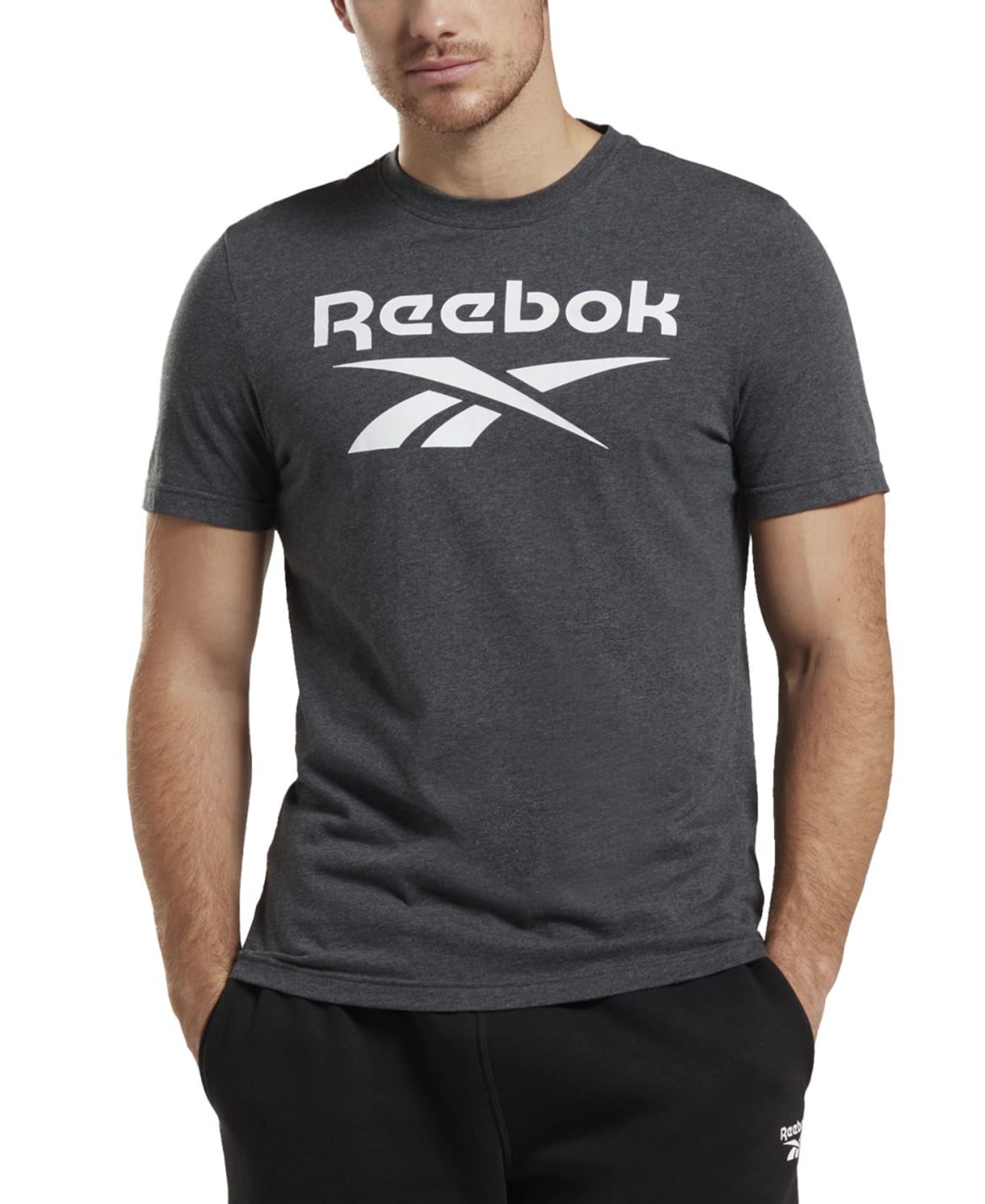Shop Reebok Men's Slim-fit Identity Big Logo Short-sleeve T-shirt In Dgh,white